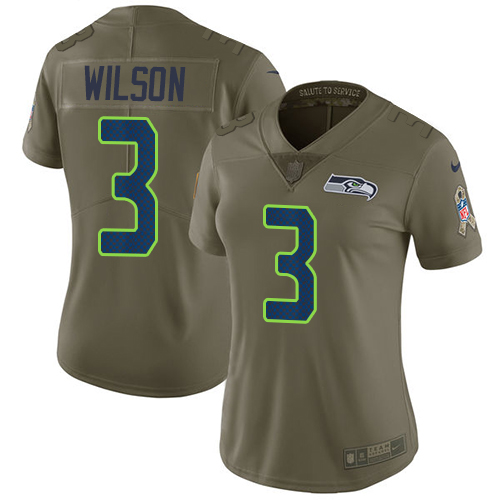Nike Seahawks #3 Russell Wilson Olive Women's Stitched NFL Limited Salute to Service Jersey